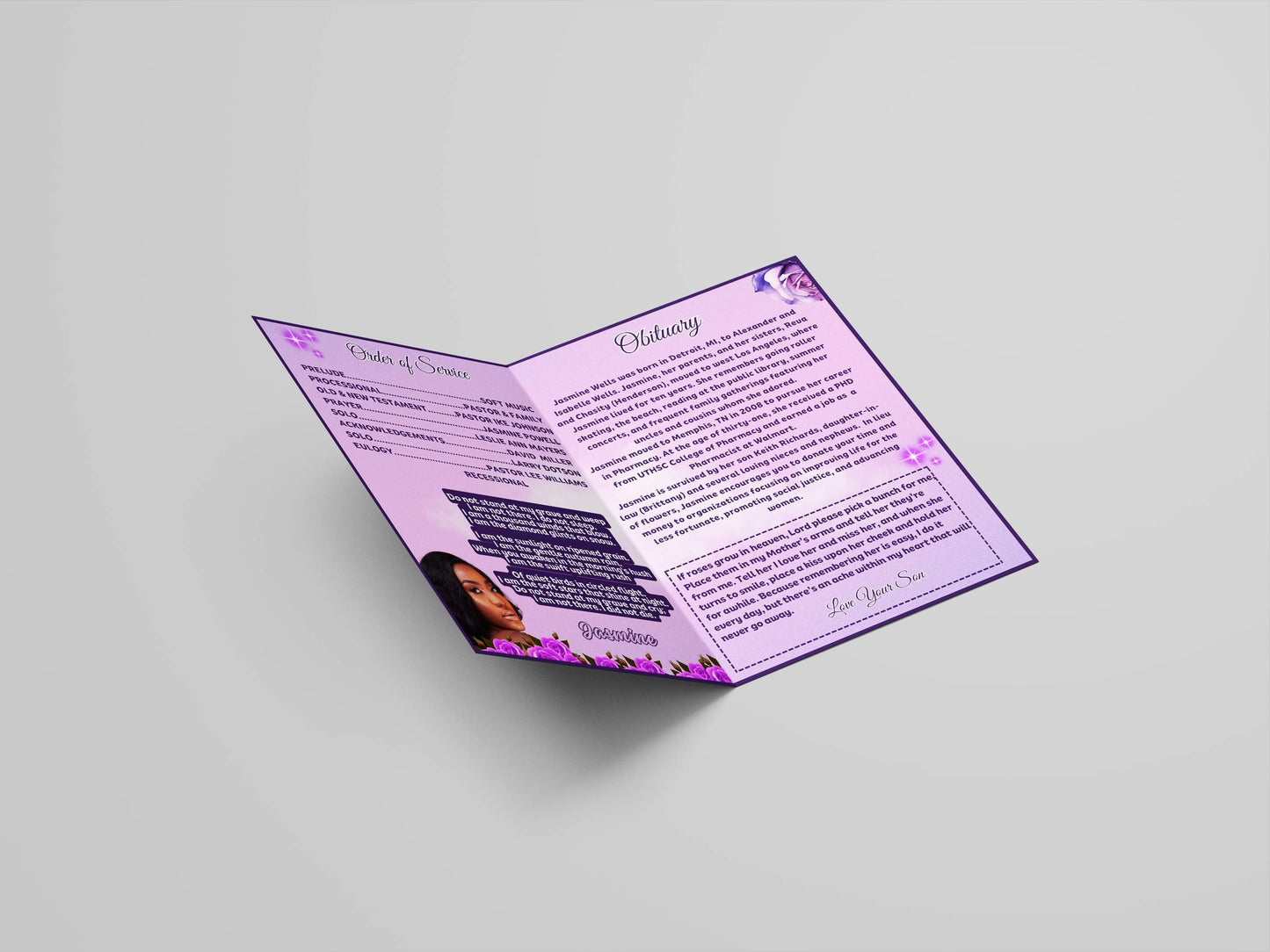 4 Page Funeral Program (Obituary) Large (8.5 x 11)