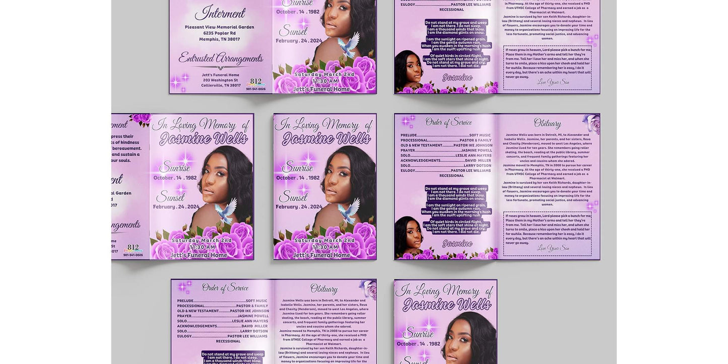 4 Page Funeral Program (Obituary) Large (8.5 x 11)