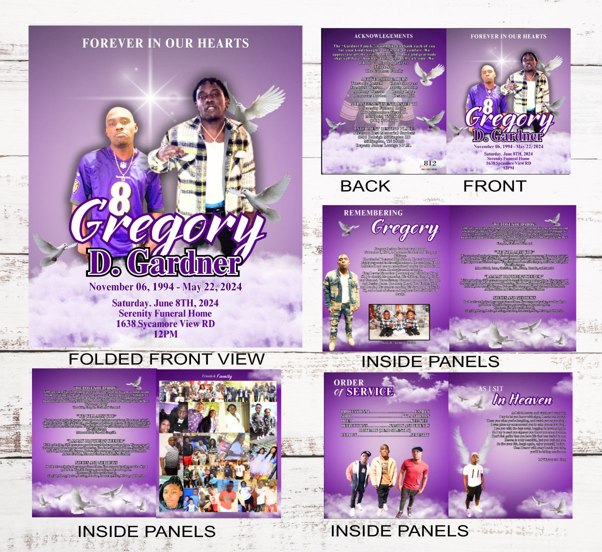 8 Page Funeral Program (Obituary) Large (8.5 x 11)